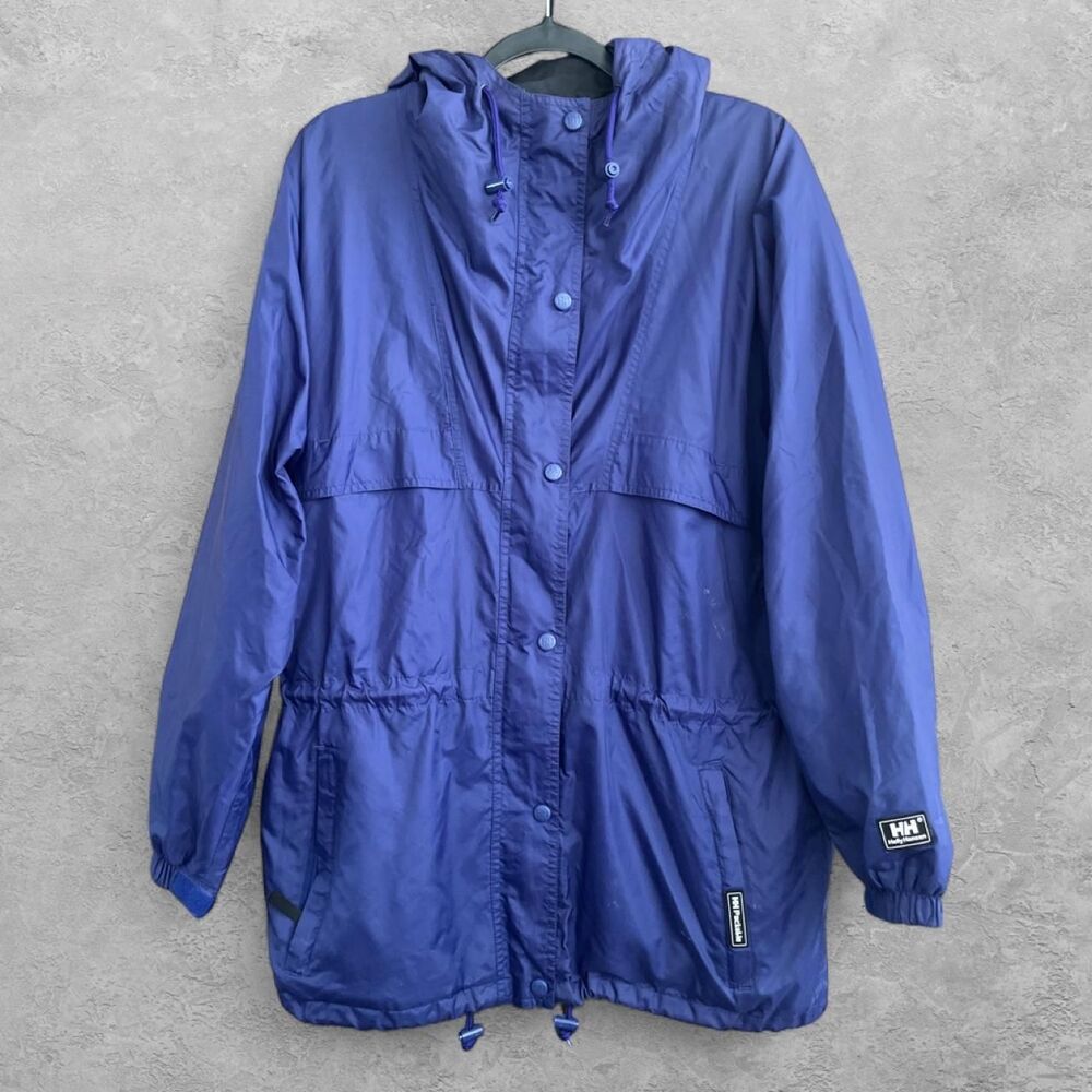 Vintage 90s Helly Hansen Womens Purple Hooded Packable Windbreaker Mesh Lined M